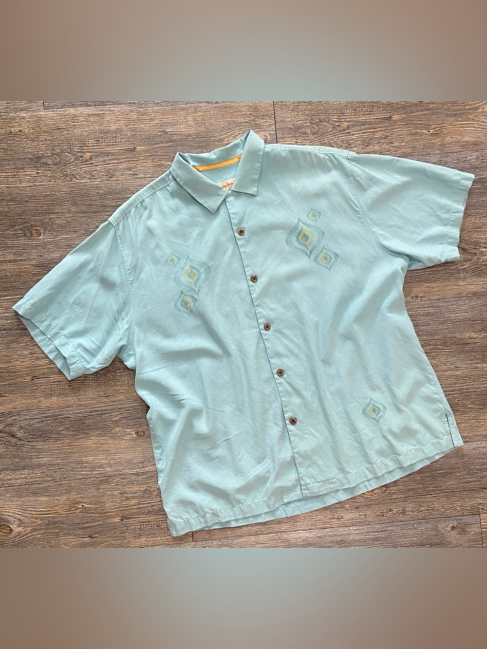VTG Tommy Bahama 100% Silk Men’s XL Aquamarine Blue Retro Embroidery Vintage MCM